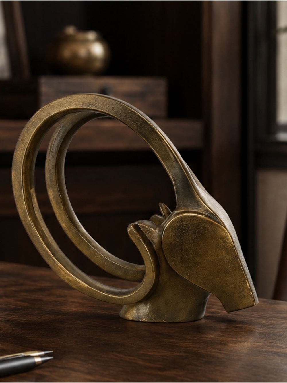 Vintage Style Brass Rams Head Sculpture Hollywood Regency Decorative Accent Gold